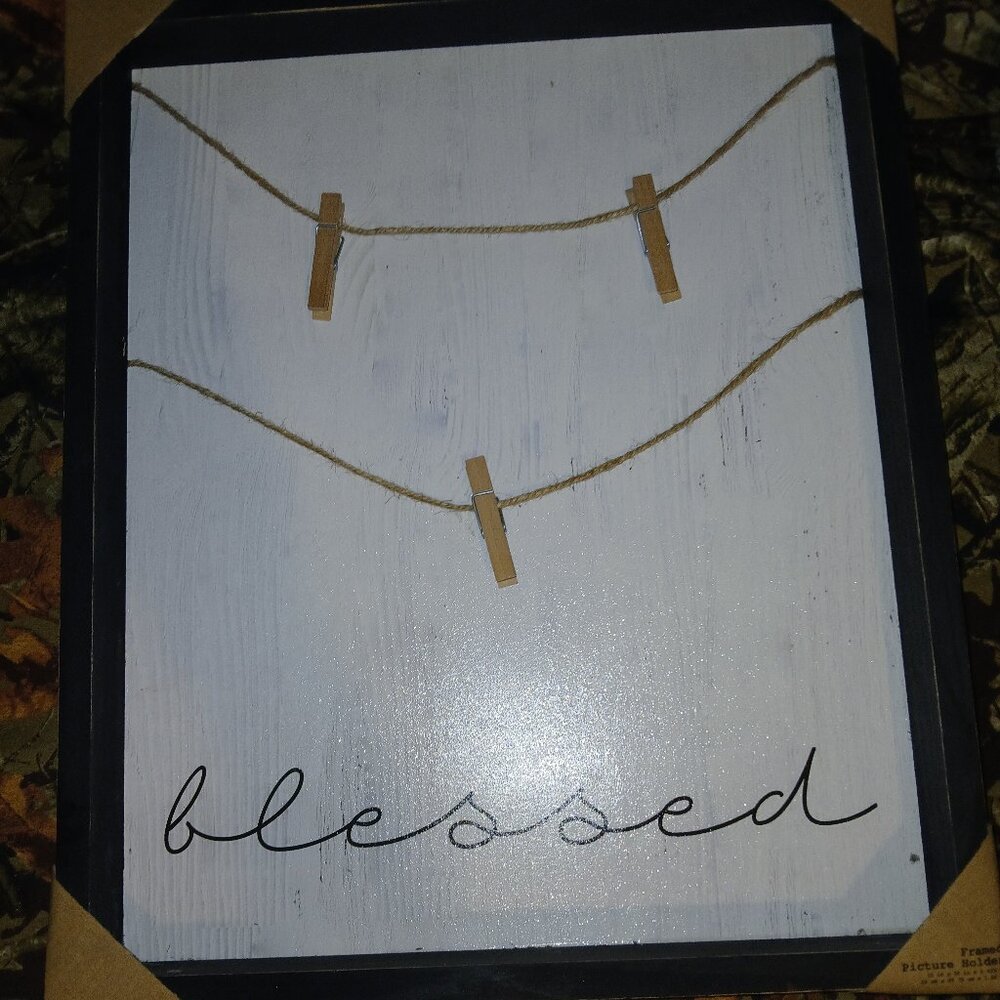 Farm style home decor, Photo Frame, Black&Wood, Says Blessed, 15inx18inx0.625in